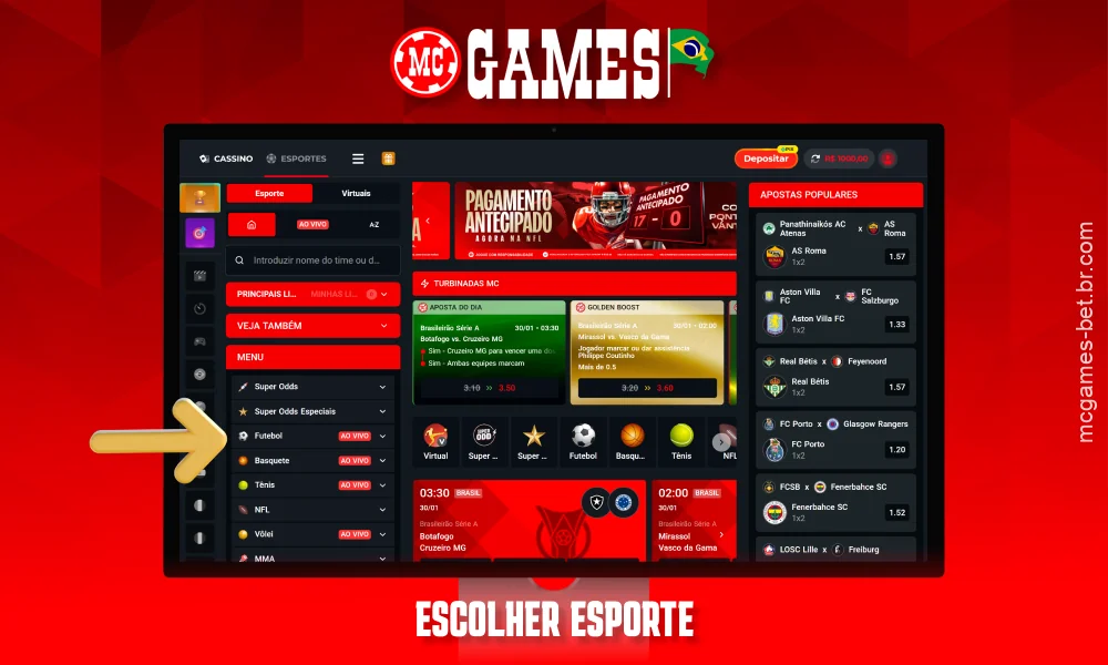 Para começar a apostar no MC Games, os jogadores no Brasil precisam primeiro escolher o tipo de esporte